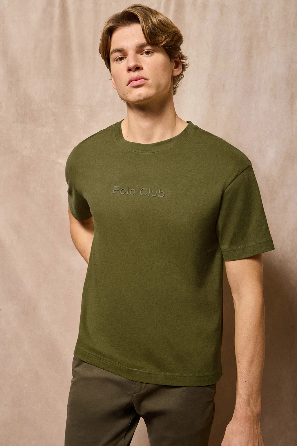 Khaki round-neck short-sleeve tee with Polo Club logo - Image 11