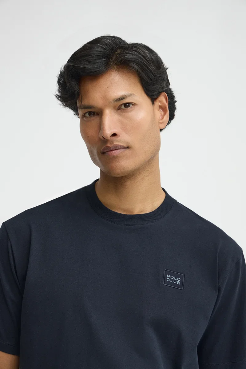 Navy-blue loose-fit T-shirt with Polo Club patch