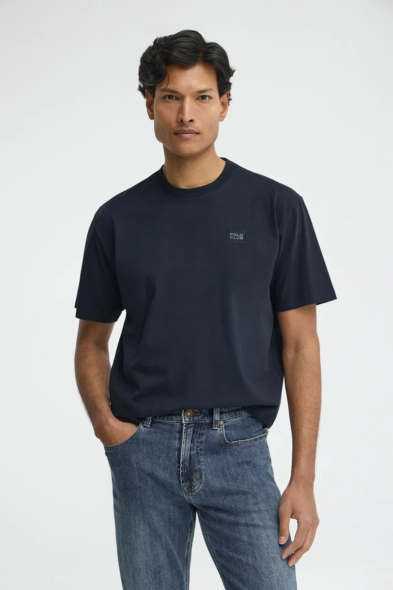 Navy-blue loose-fit T-shirt with Polo Club patch - Image 3