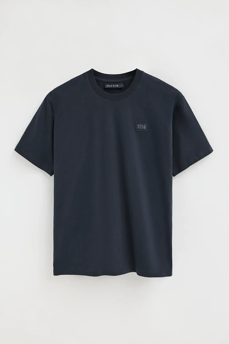 Navy-blue loose-fit T-shirt with Polo Club patch - Image 6