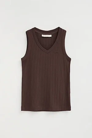 Chocolate sleeveless ribbed T-shirt with V-neck and Polo Club logo - Image 10