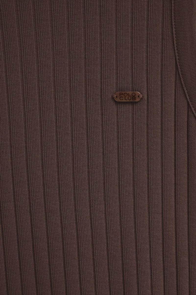 Chocolate sleeveless ribbed T-shirt with V-neck and Polo Club logo - Image 7