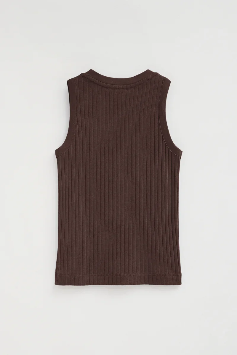 Chocolate sleeveless ribbed T-shirt with V-neck and Polo Club logo - Image 8