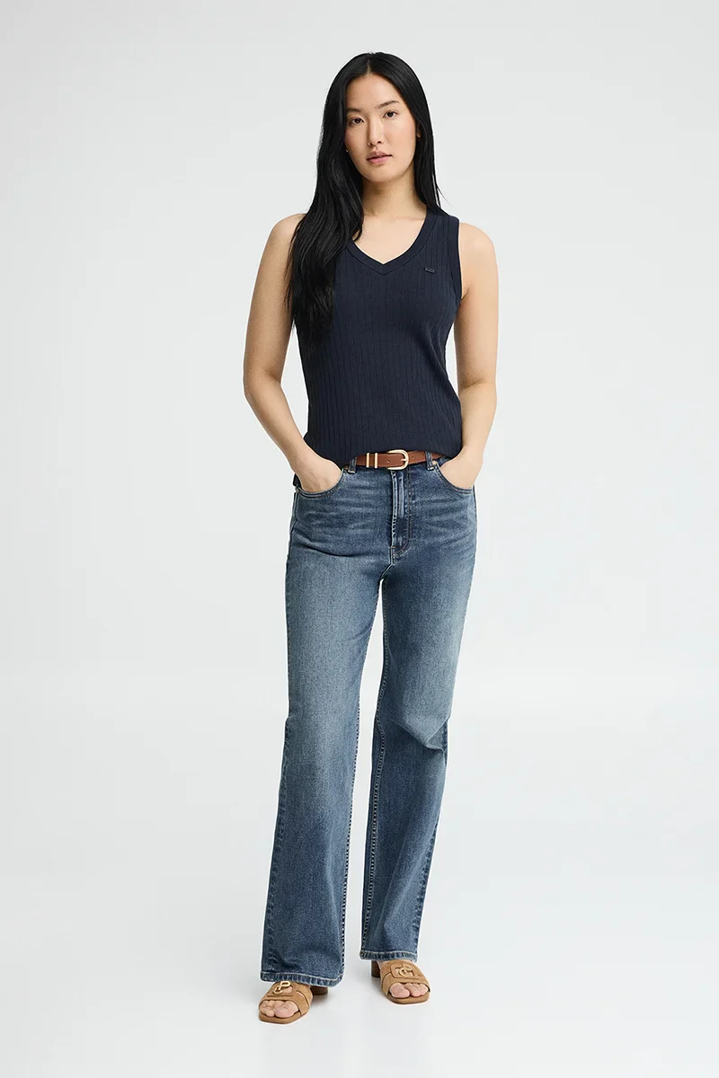 Navy-blue sleeveless ribbed T-shirt with V-neck and Polo Club logo - Image 4