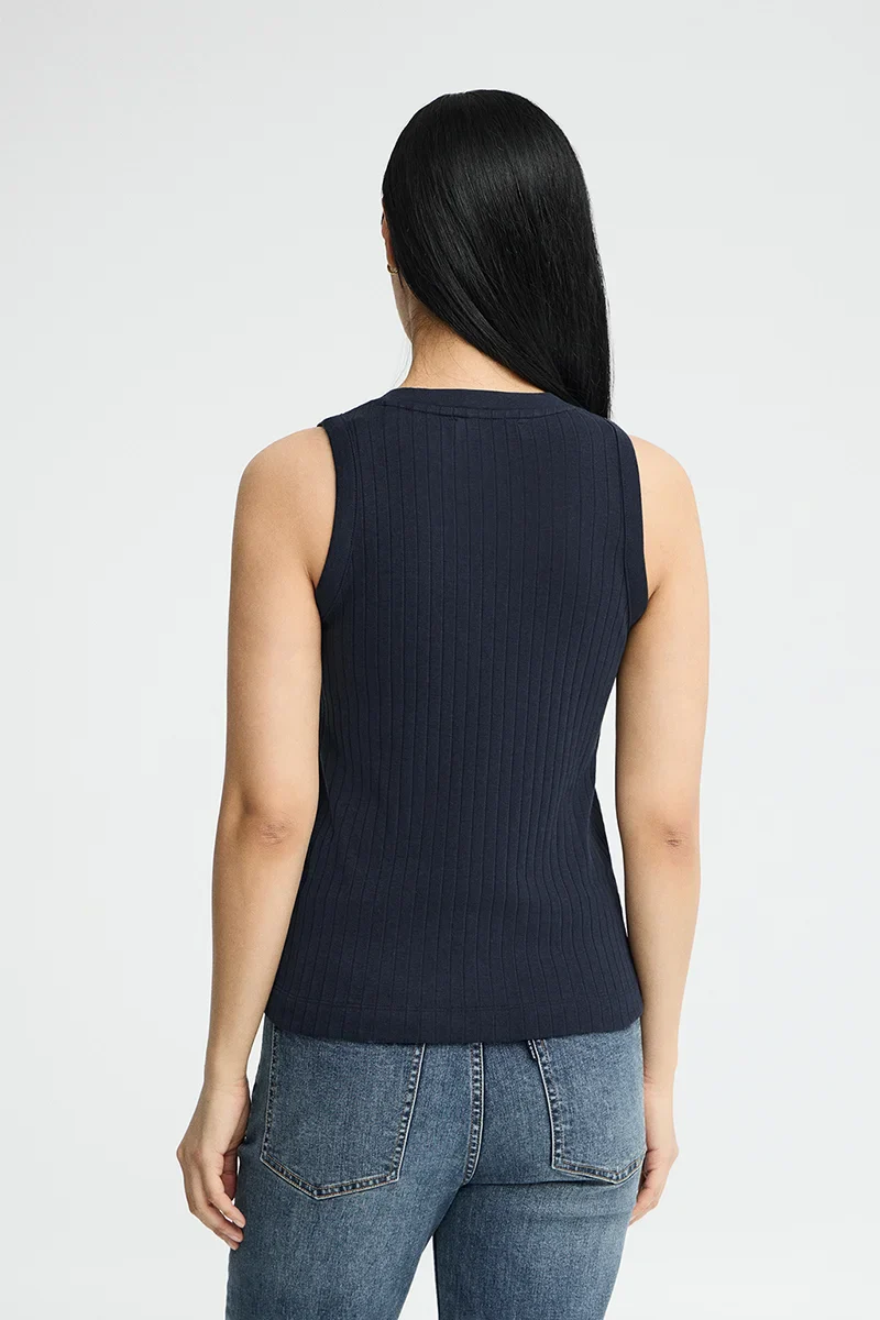 Navy-blue sleeveless ribbed T-shirt with V-neck and Polo Club logo - Image 5