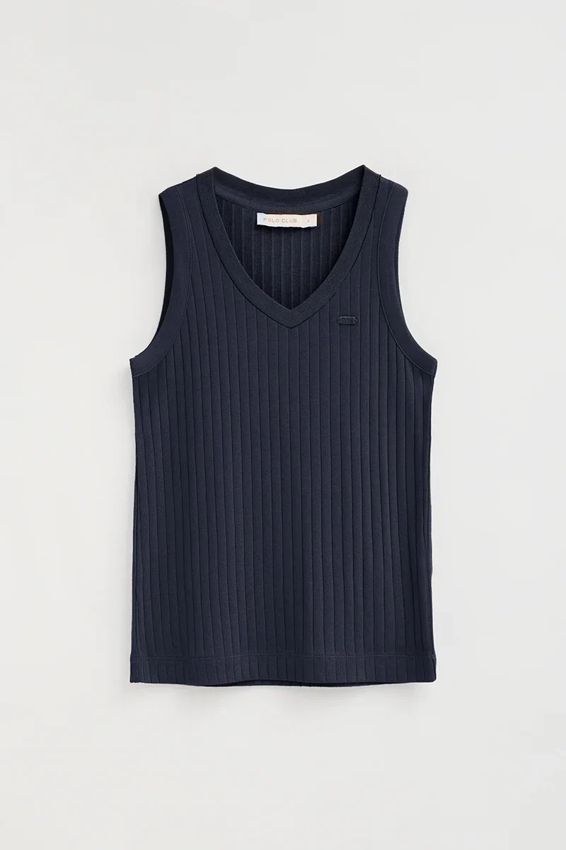 Navy-blue sleeveless ribbed T-shirt with V-neck and Polo Club logo - Image 6