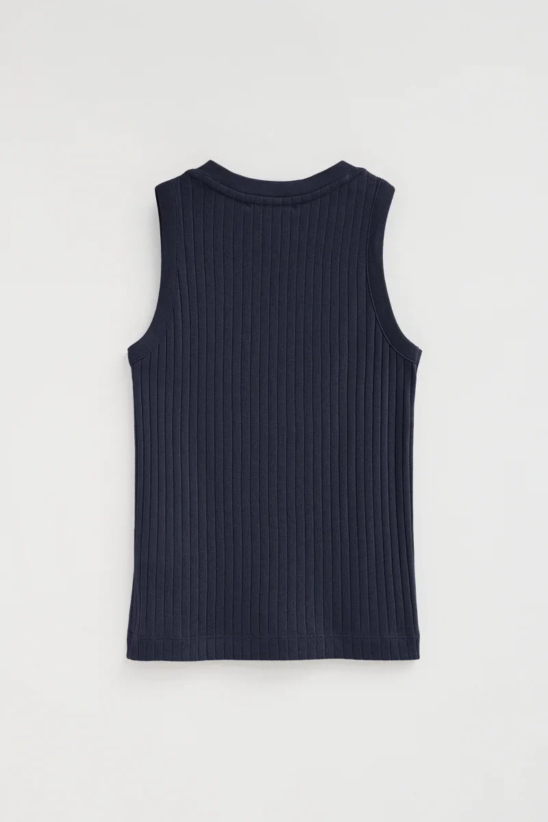 Navy-blue sleeveless ribbed T-shirt with V-neck and Polo Club logo - Image 8