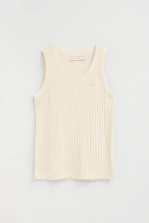Nude sleeveless ribbed T-shirt with V-neck and Polo Club logo - Image 10