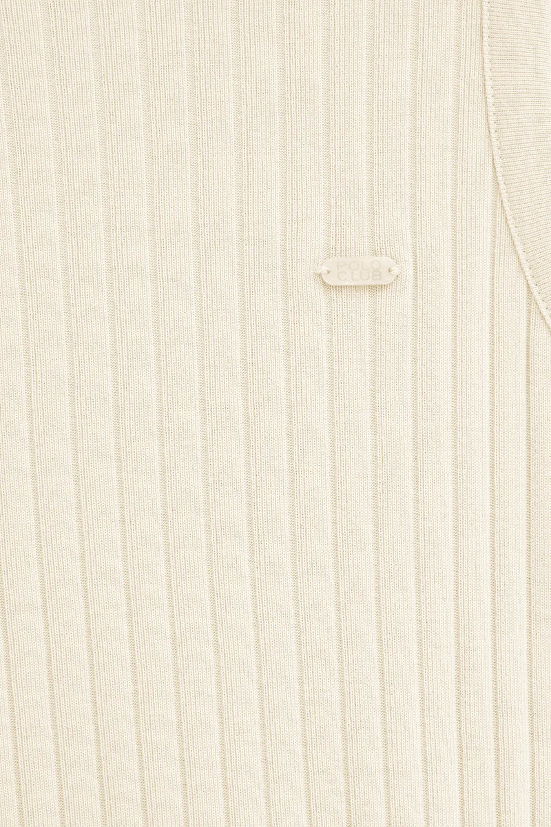 Nude sleeveless ribbed T-shirt with V-neck and Polo Club logo - Image 7