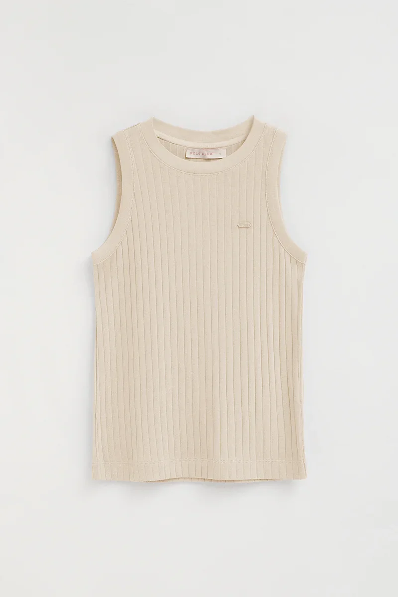Beige sleeveless ribbed T-shirt with Polo Club logo - Image 6