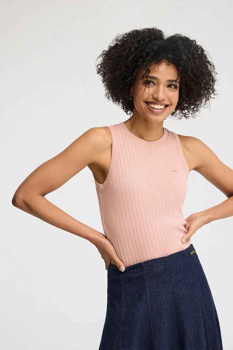 Pale-pink sleeveless ribbed T-shirt with Polo Club logo - Image 3