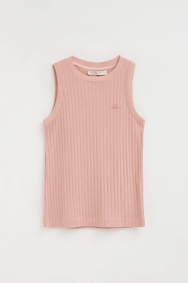 Pale-pink sleeveless ribbed T-shirt with Polo Club logo - Image 6