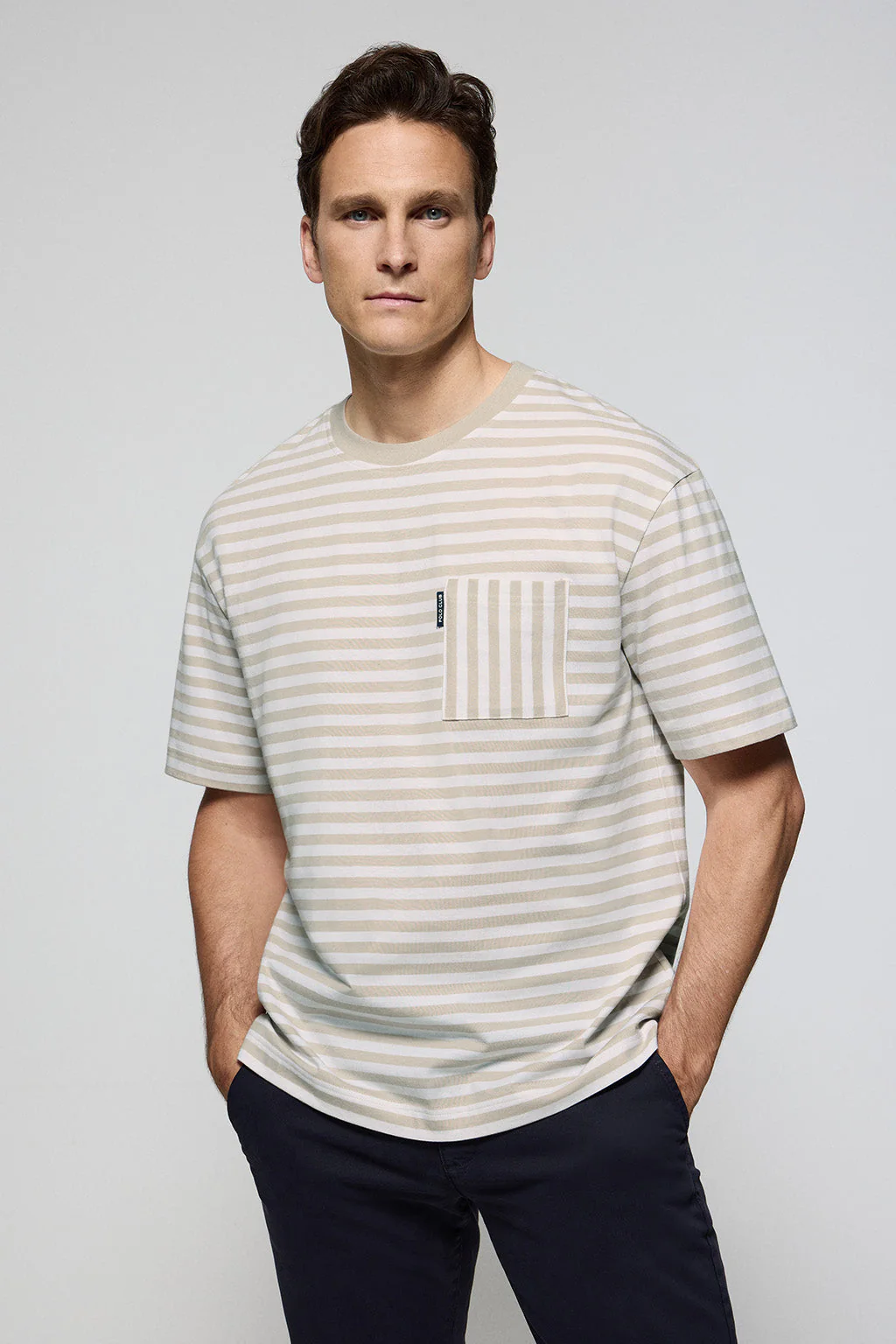 White & beige striped sailor Timothee tee with Polo Club detail