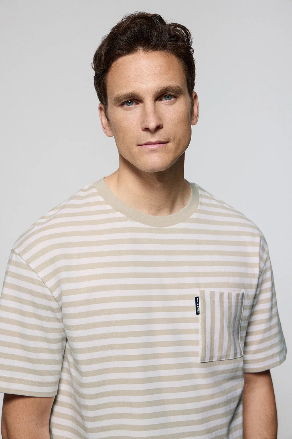 White & beige striped sailor Timothee tee with Polo Club detail - Image 2