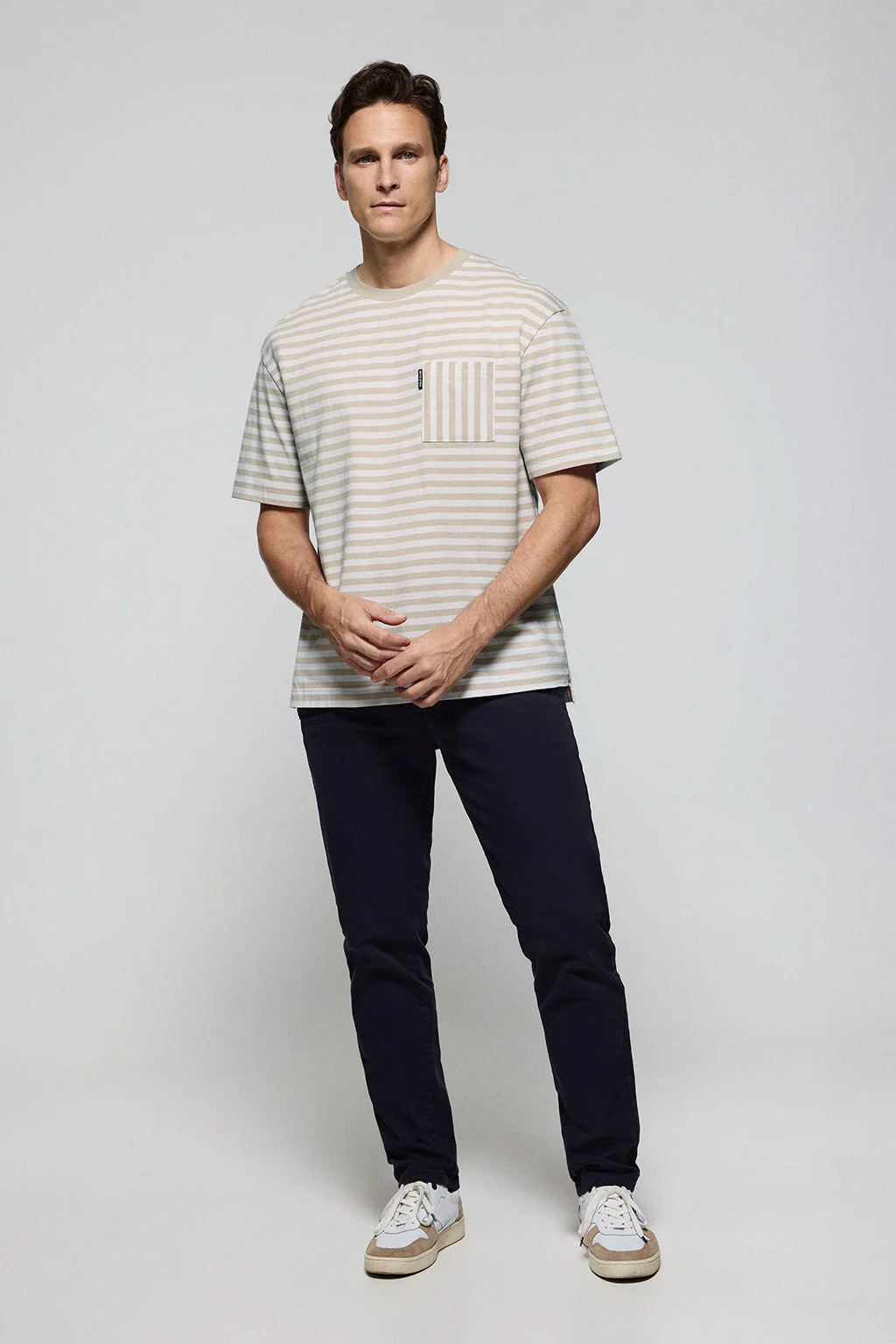 White & beige striped sailor Timothee tee with Polo Club detail - Image 3