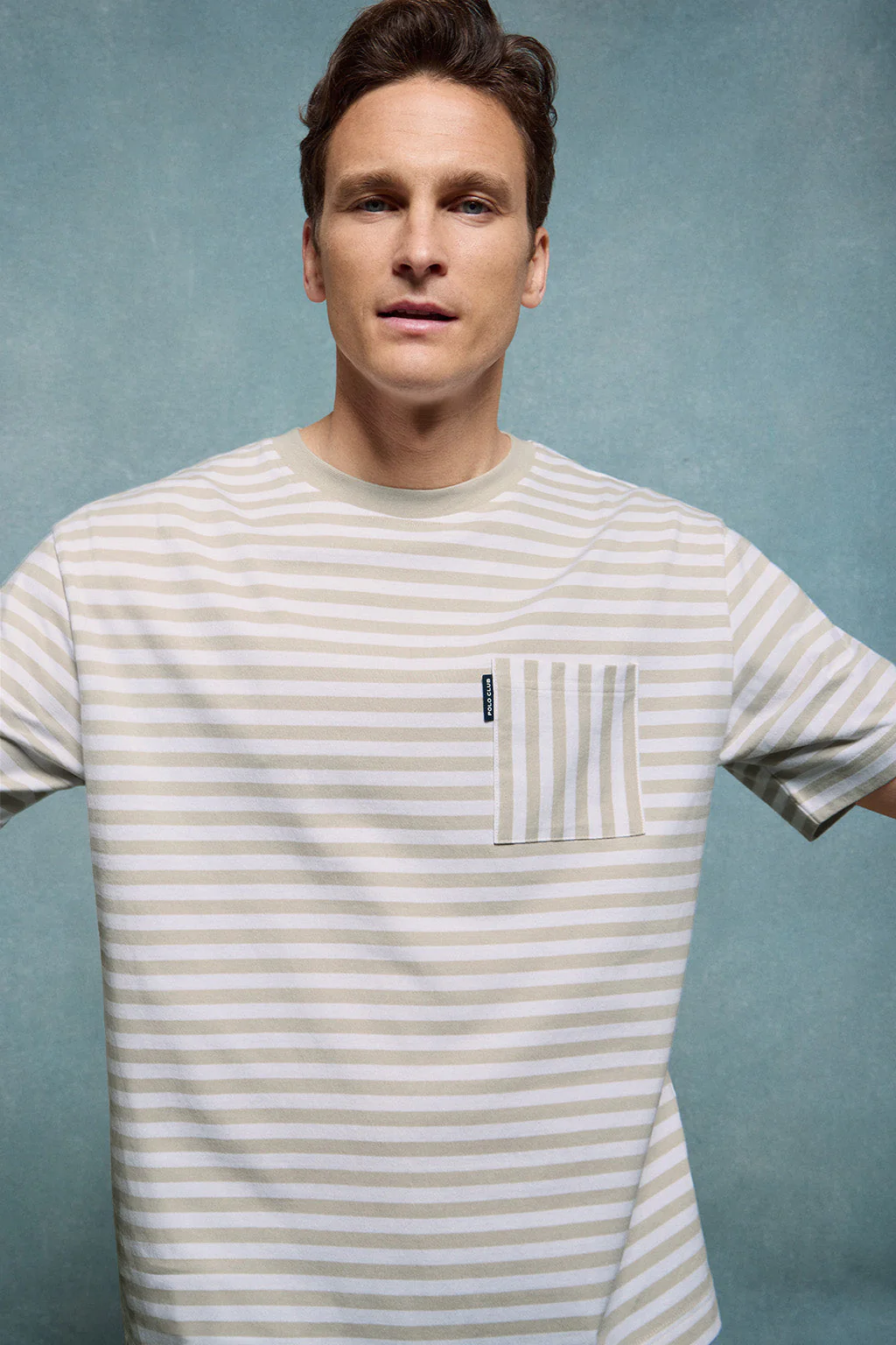 White & beige striped sailor Timothee tee with Polo Club detail - Image 4