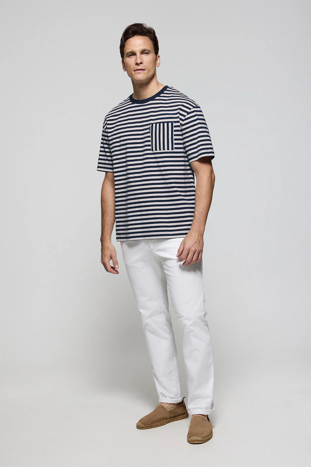White & blue striped sailor Timothee tee with Polo Club detail - Image 2