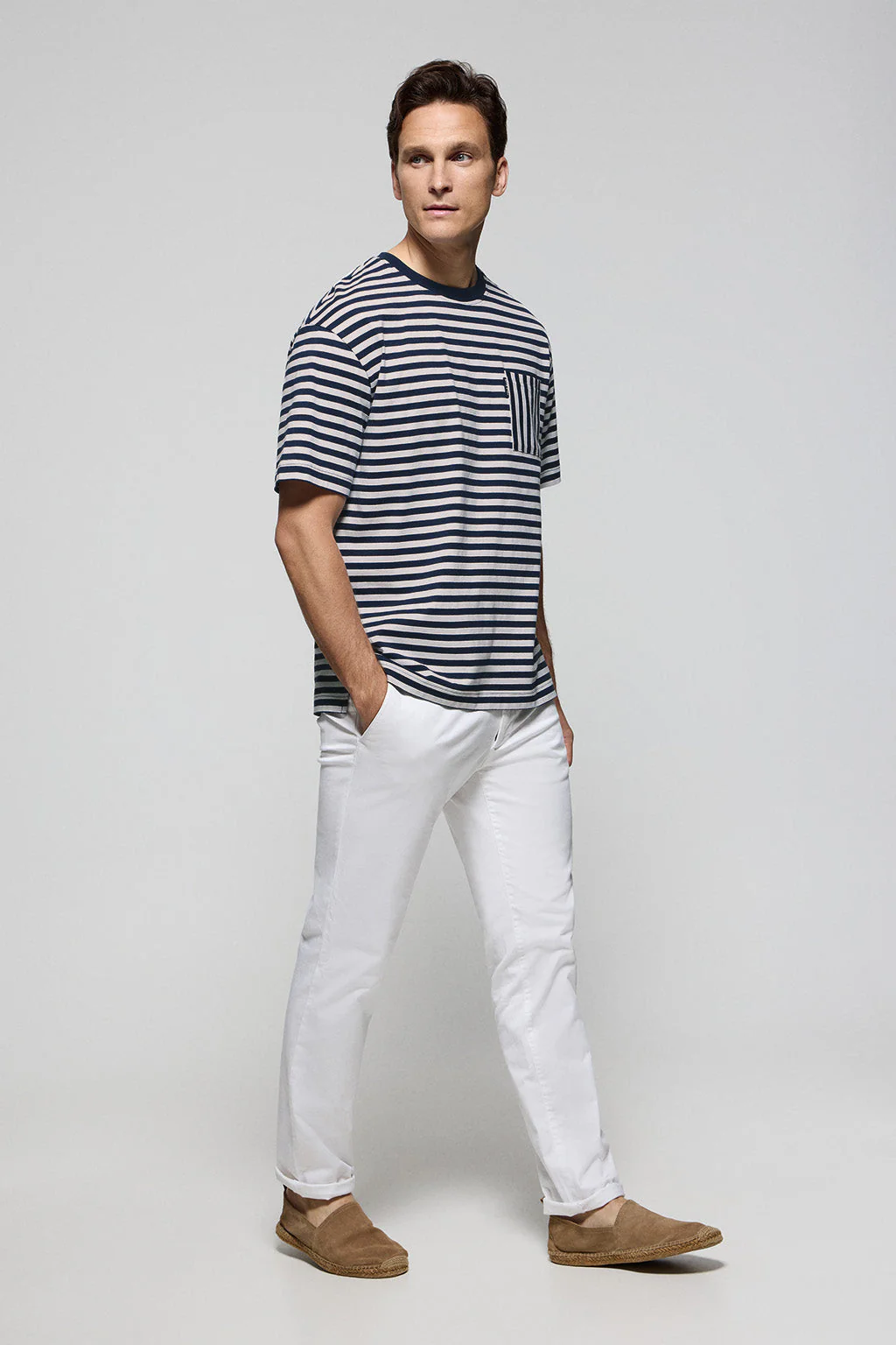 White & blue striped sailor Timothee tee with Polo Club detail - Image 4