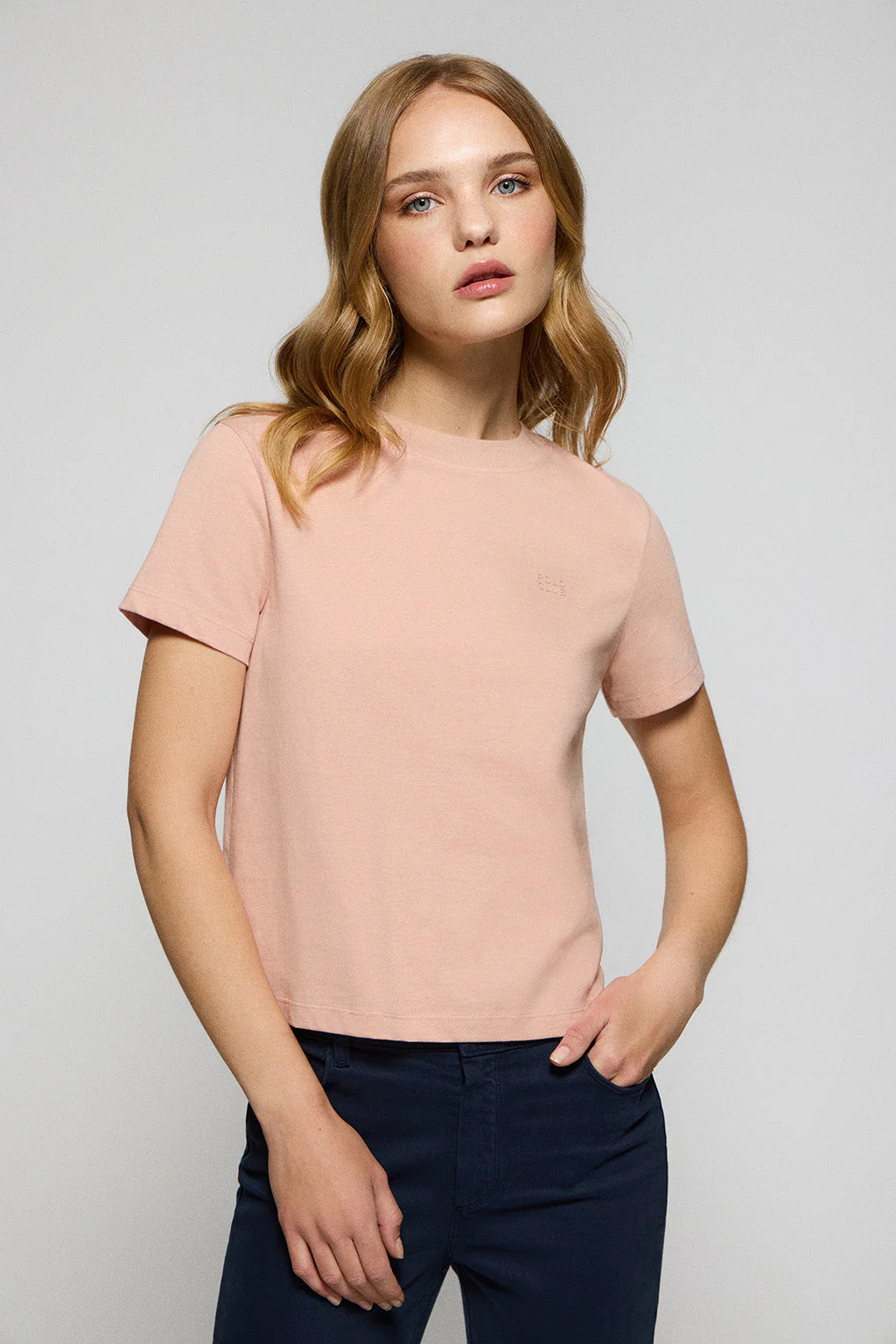 Pale-pink boxy-fit Tori tee with Regular Block Polo Club rubberised print - Image 2