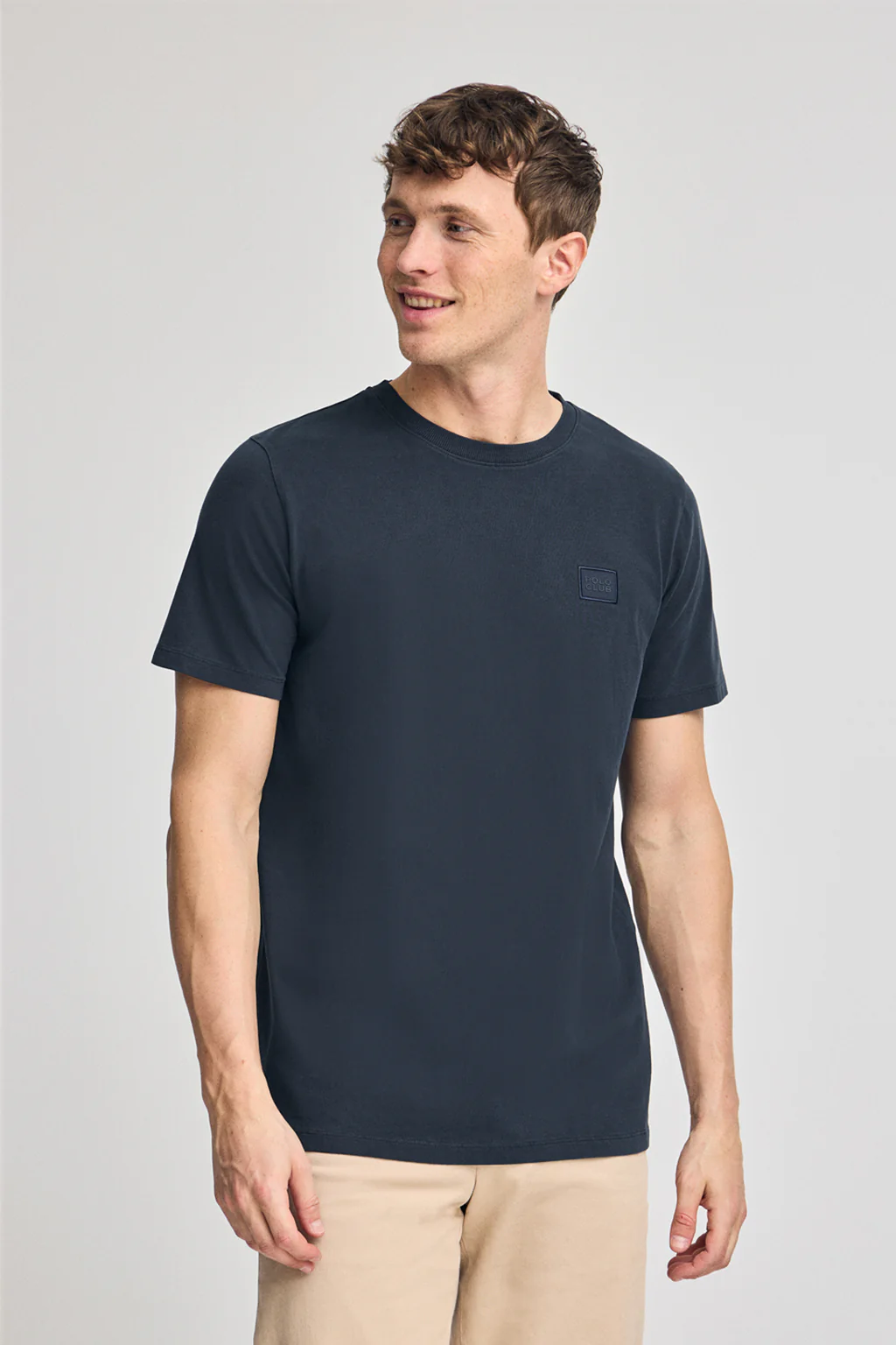 Navy-blue garment-dyed T-shirt with Polo Club detail