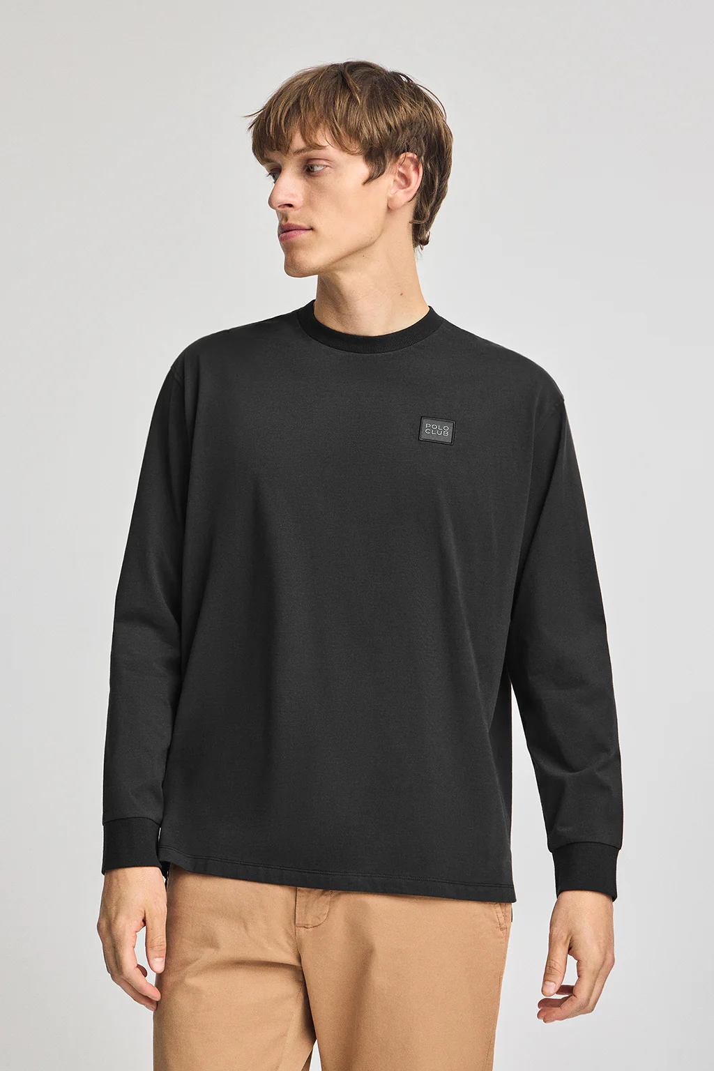 Black loose-fit T-shirt with Polo Club detail