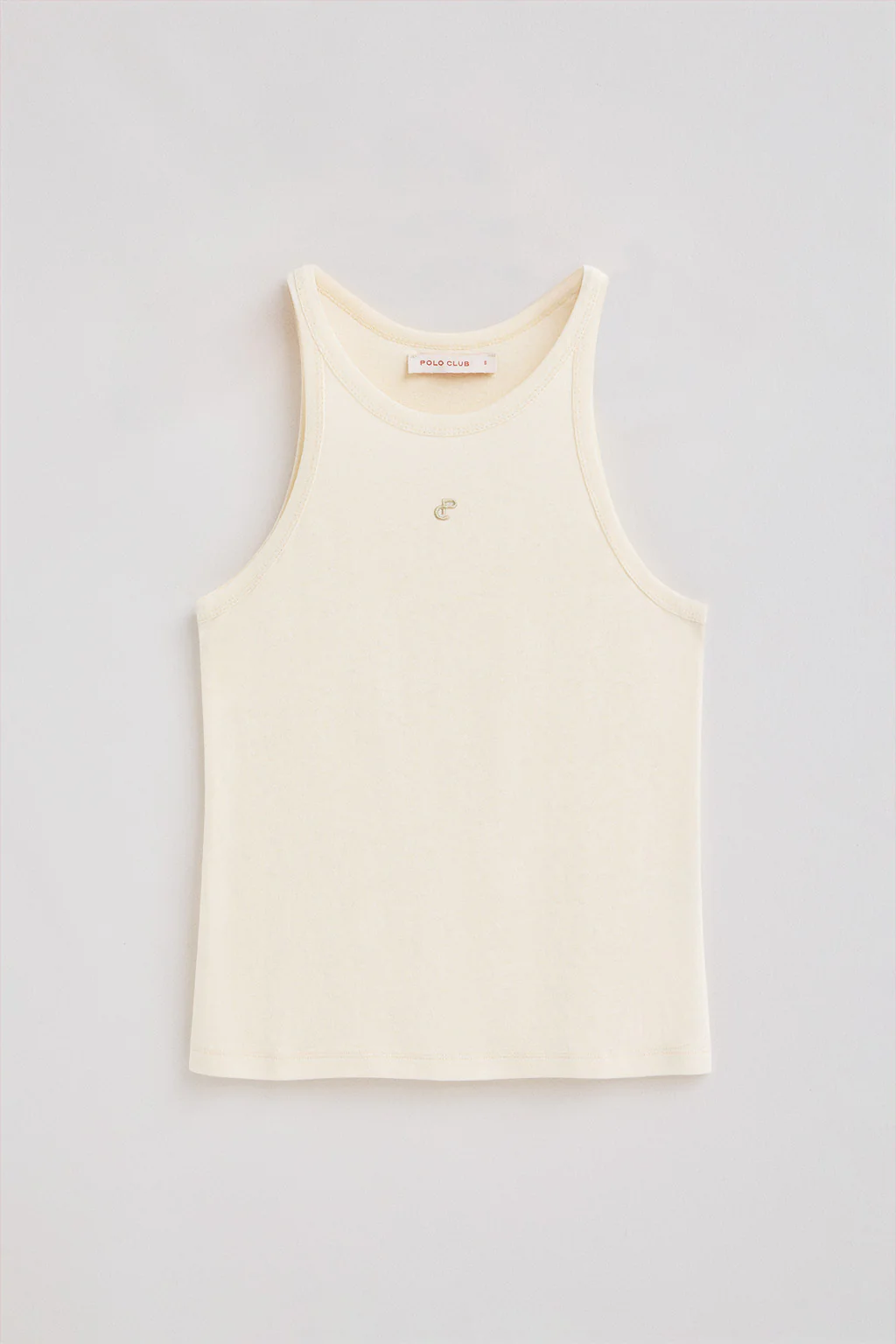 Nude tank top in linen and cotton with embroidered monogram - Image 5