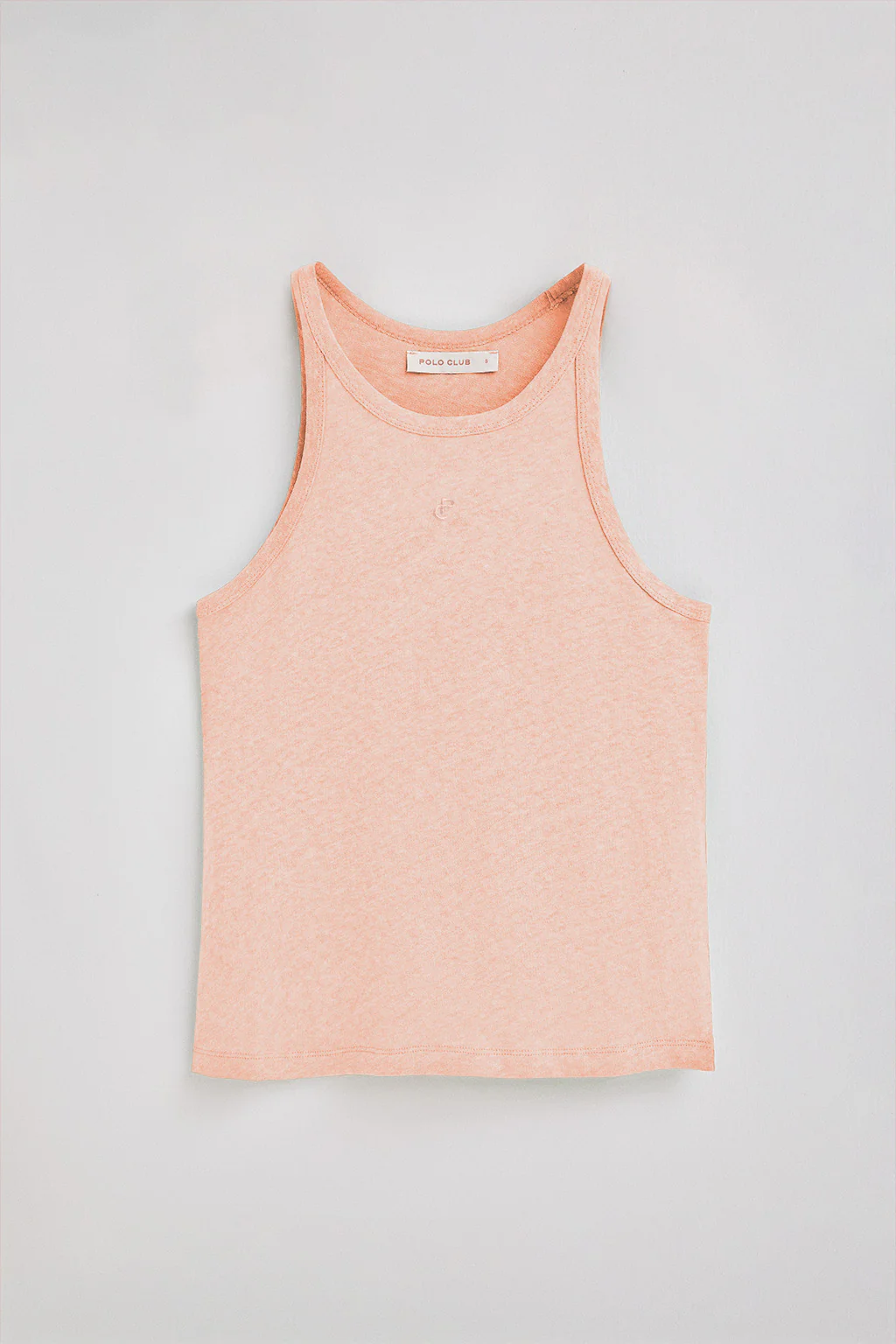 Blush-pink tank top in linen and cotton with embroidered monogram - Image 7