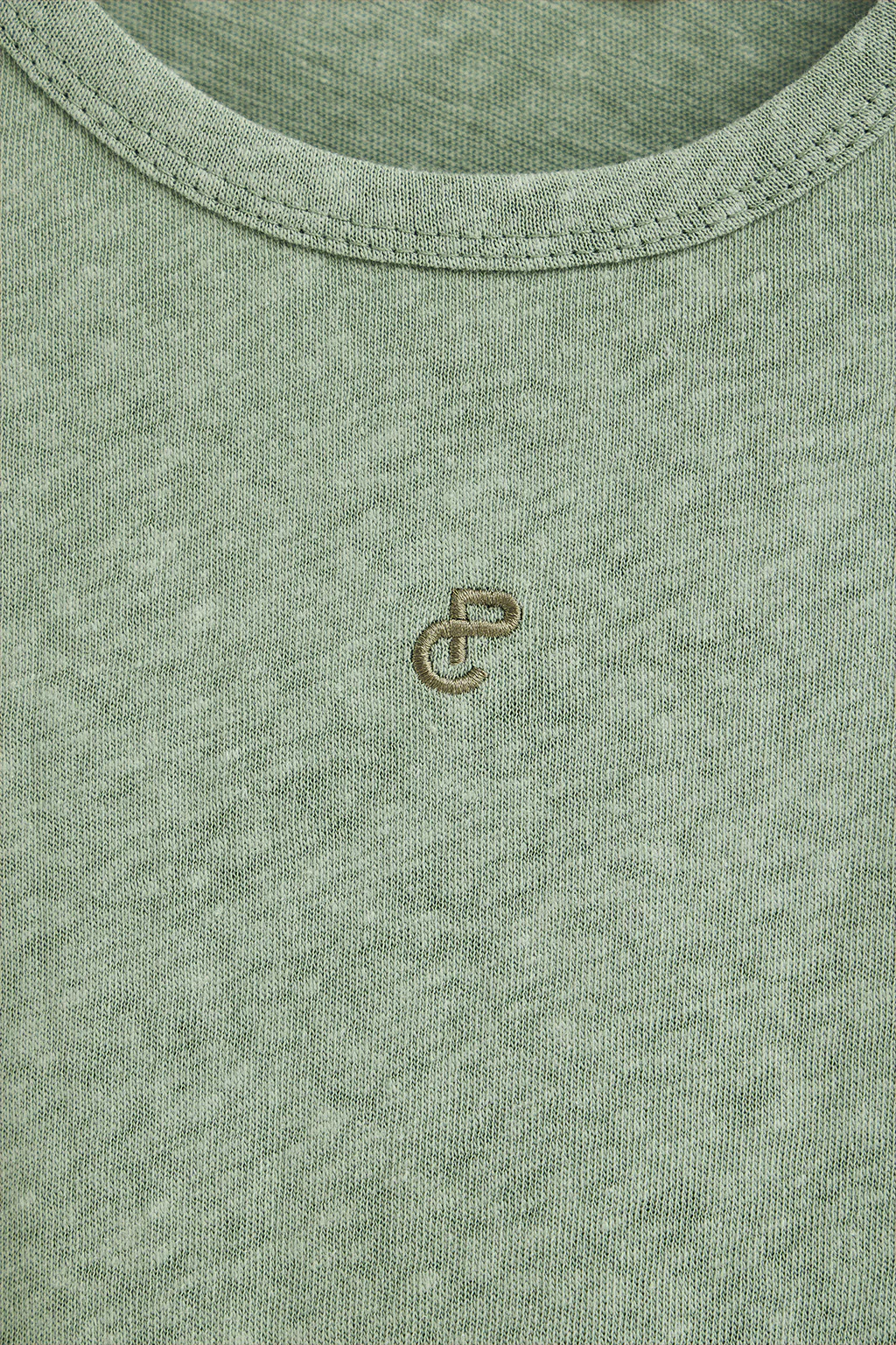 Jade-green tank top in linen and cotton with embroidered monogram - Image 6