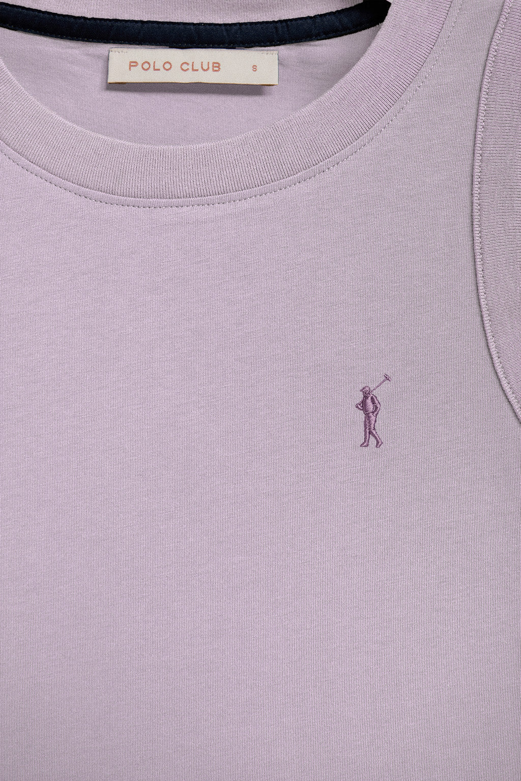 Lavender-blue sleeveless basic tee with round neck and Rigby Go embroidered logo - Image 6