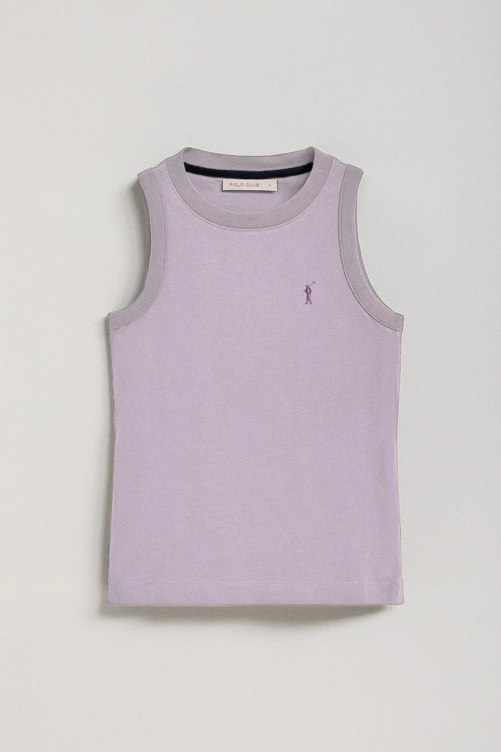 Lavender-blue sleeveless basic tee with round neck and Rigby Go embroidered logo - Image 8
