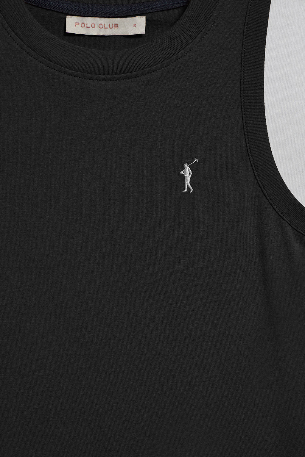 Black sleeveless basic tee with round neck and Rigby Go embroidered logo - Image 7