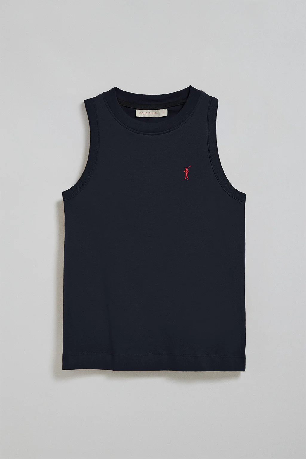 Navy-blue sleeveless basic tee with round neck and Rigby Go embroidered logo - Image 8