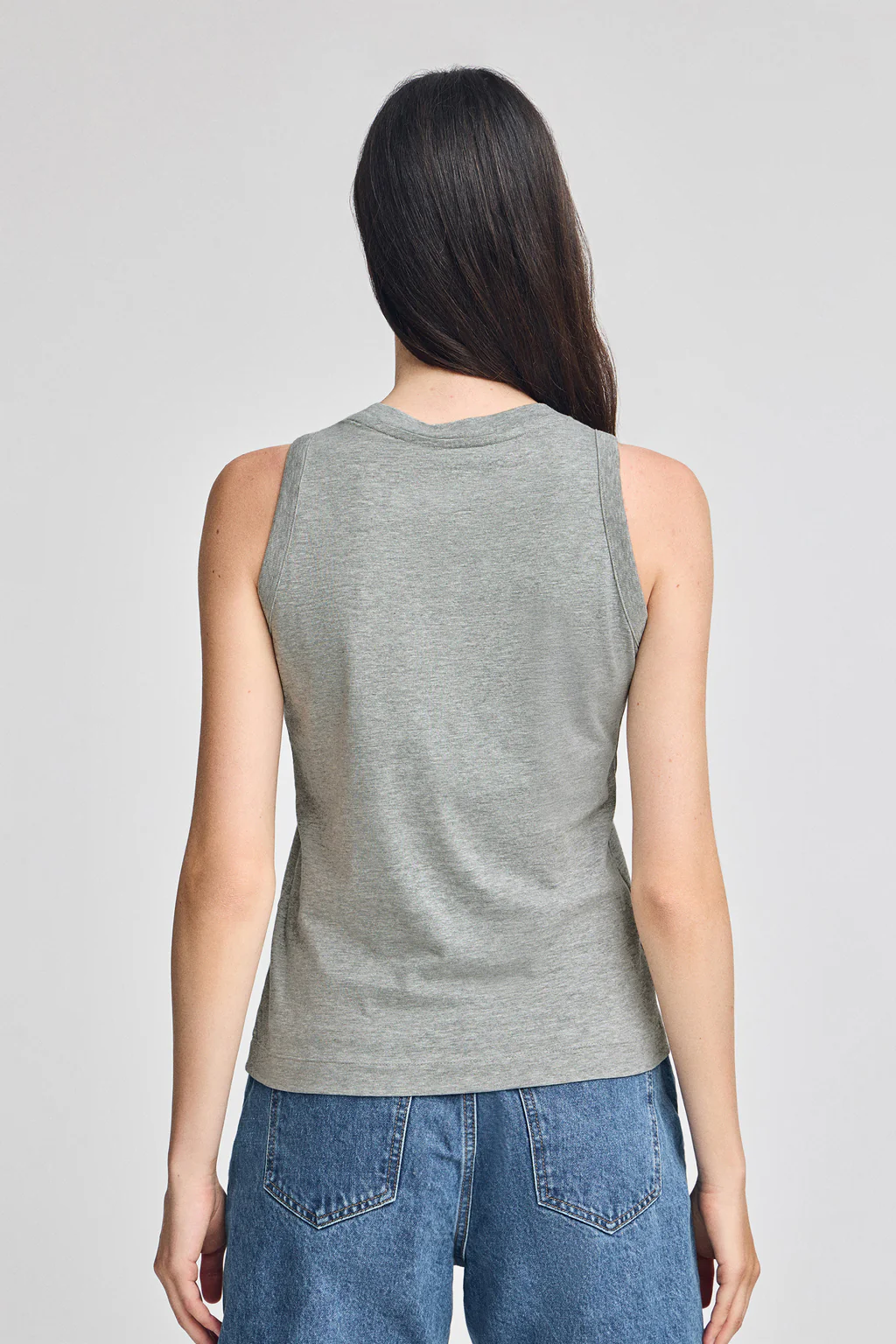 Grey-marl sleeveless basic tee with round neck and Rigby Go embroidered logo - Image 2