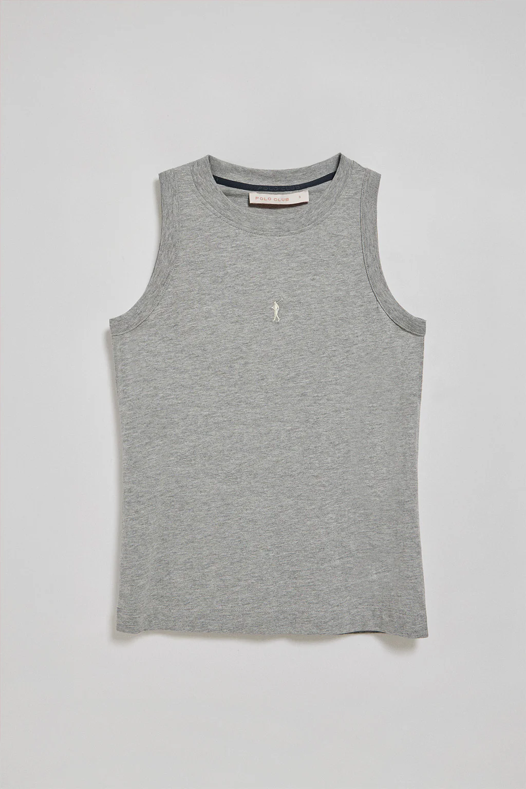 Grey-marl sleeveless basic tee with round neck and Rigby Go embroidered logo - Image 5