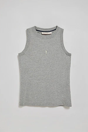 Grey-marl sleeveless basic tee with round neck and Rigby Go embroidered logo - Image 9