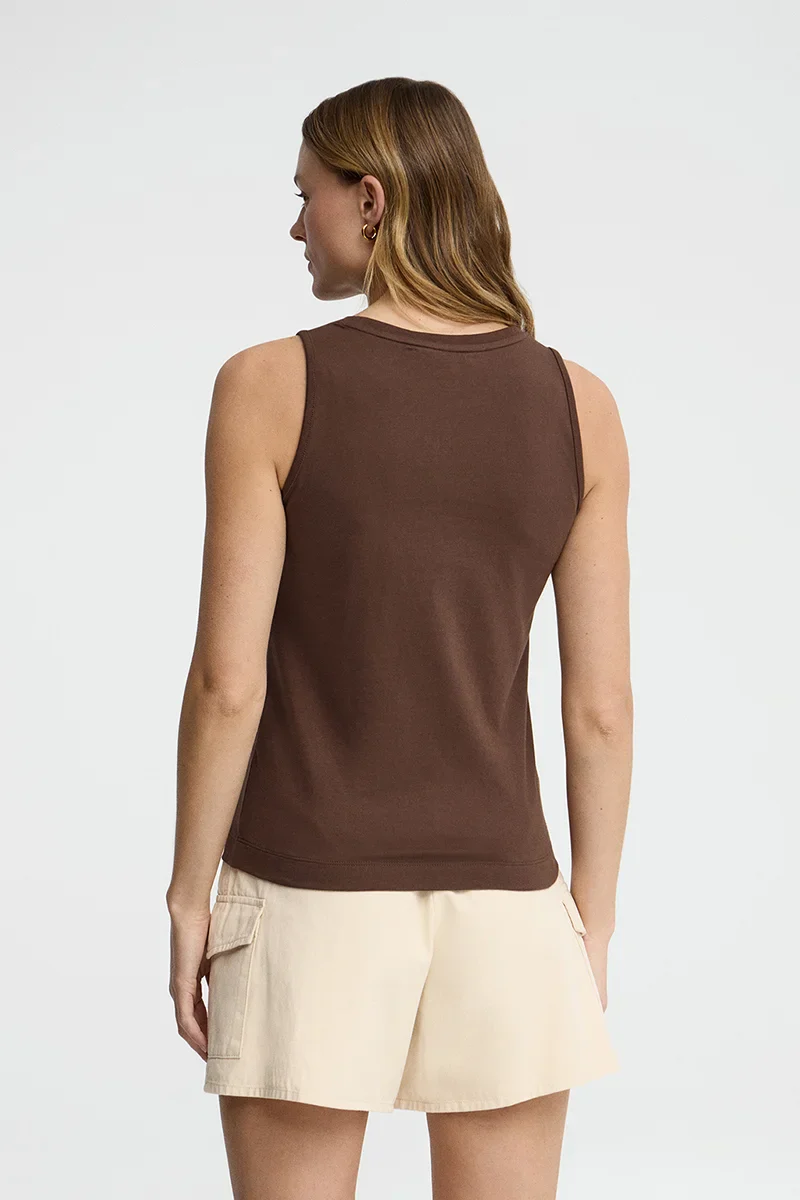 Chocolate sleeveless T-shirt with slim fit and Rigby Go embroidery - Image 4