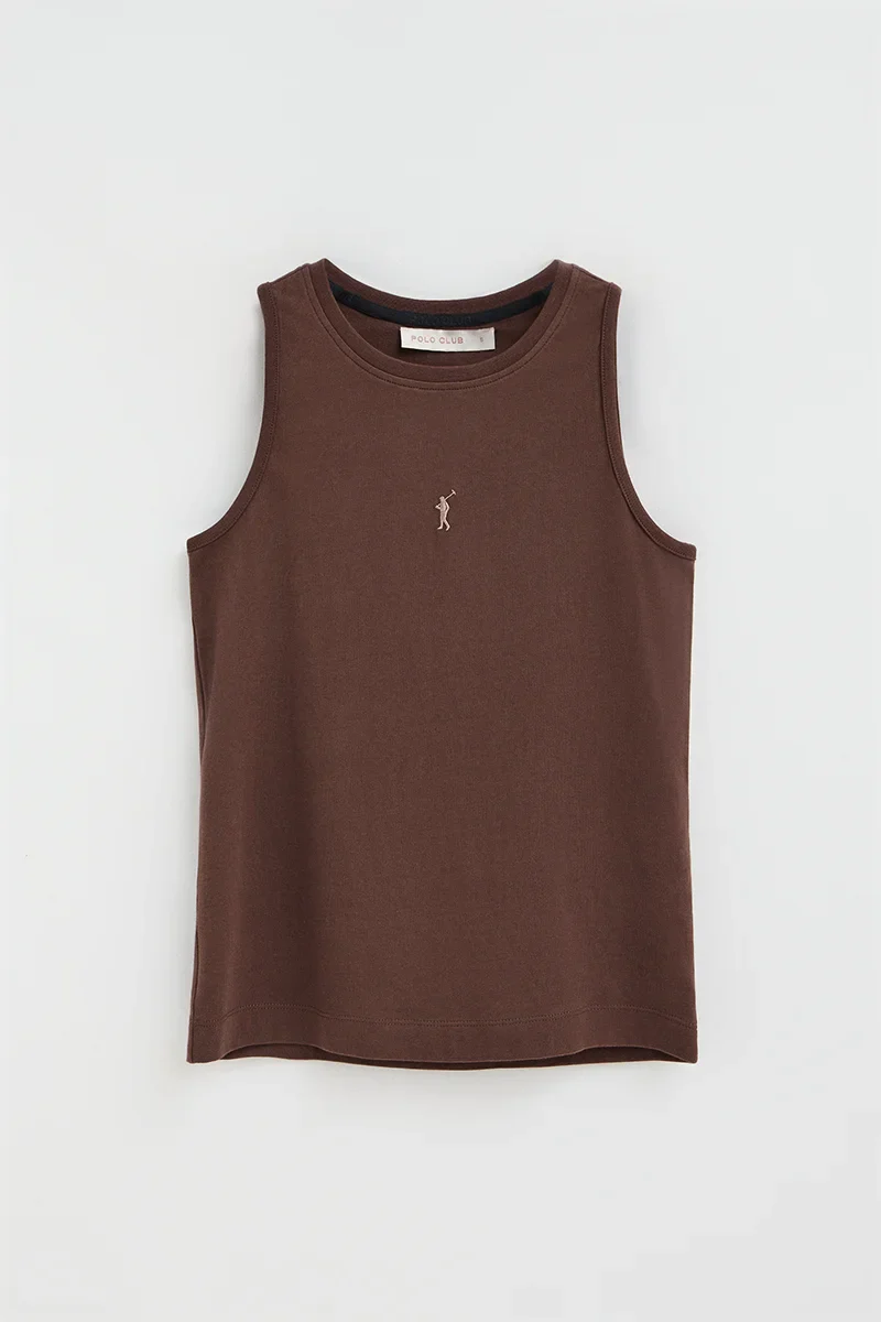Chocolate sleeveless T-shirt with slim fit and Rigby Go embroidery - Image 5