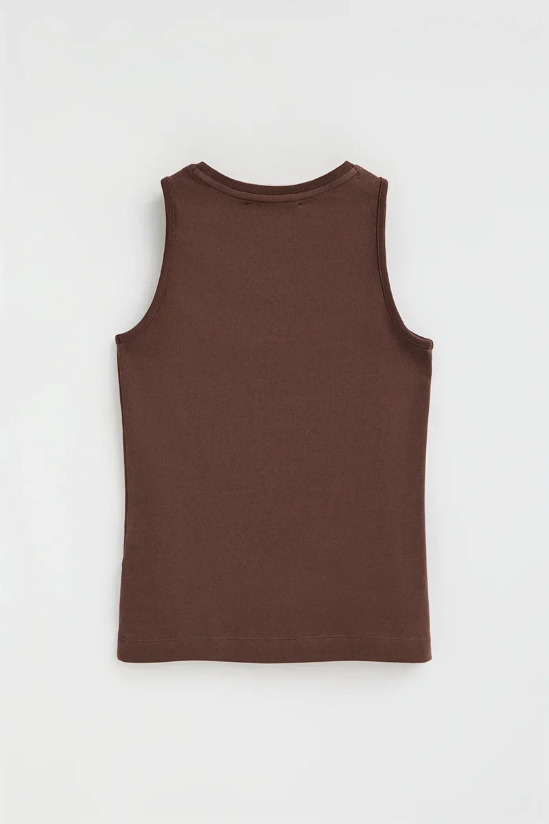 Chocolate sleeveless T-shirt with slim fit and Rigby Go embroidery - Image 7