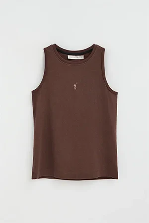 Chocolate sleeveless T-shirt with slim fit and Rigby Go embroidery - Image 9