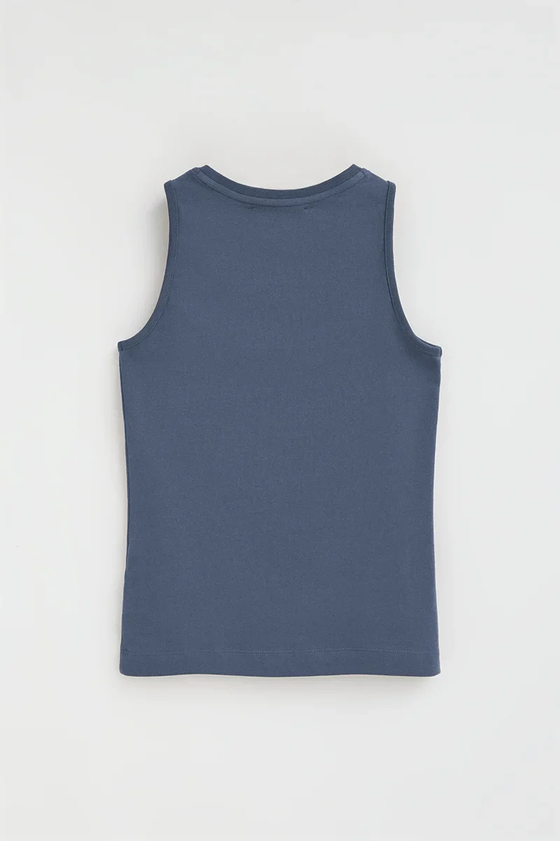 Denim-blue sleeveless T-shirt with slim fit and Rigby Go embroidery - Image 3
