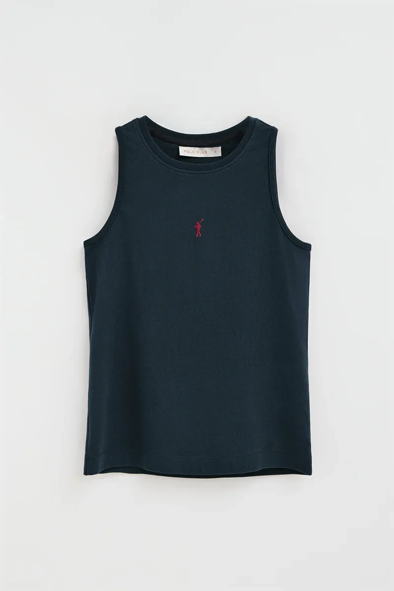 Navy-blue sleeveless T-shirt with slim fit and Rigby Go embroidery - Image 9