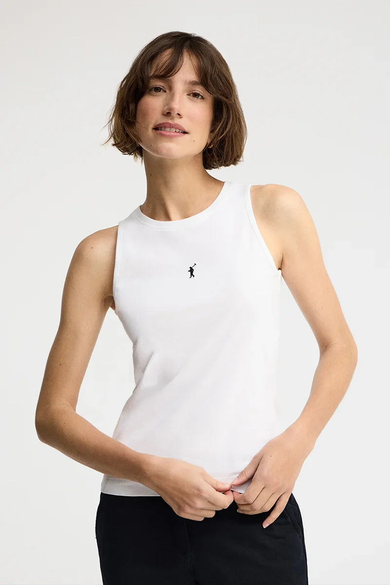 White sleeveless T-shirt with slim fit and Rigby Go embroidery - Image 3