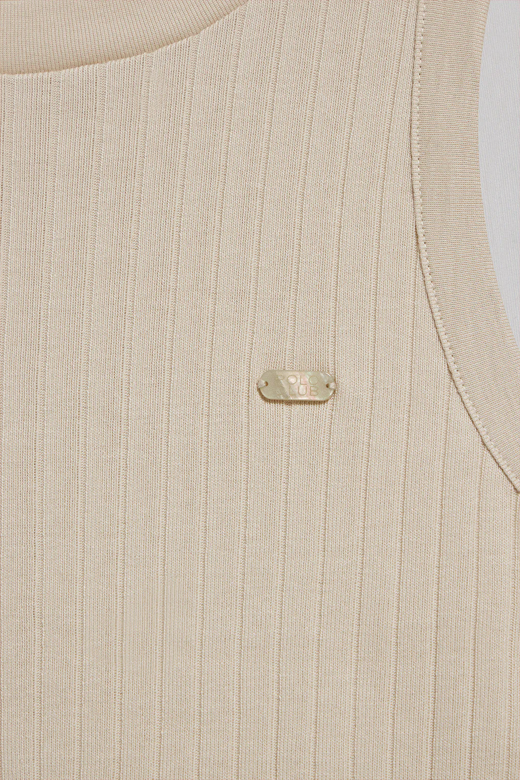 Beige ribbed tanker top Tamika with Polo Club pearly button - Image 10