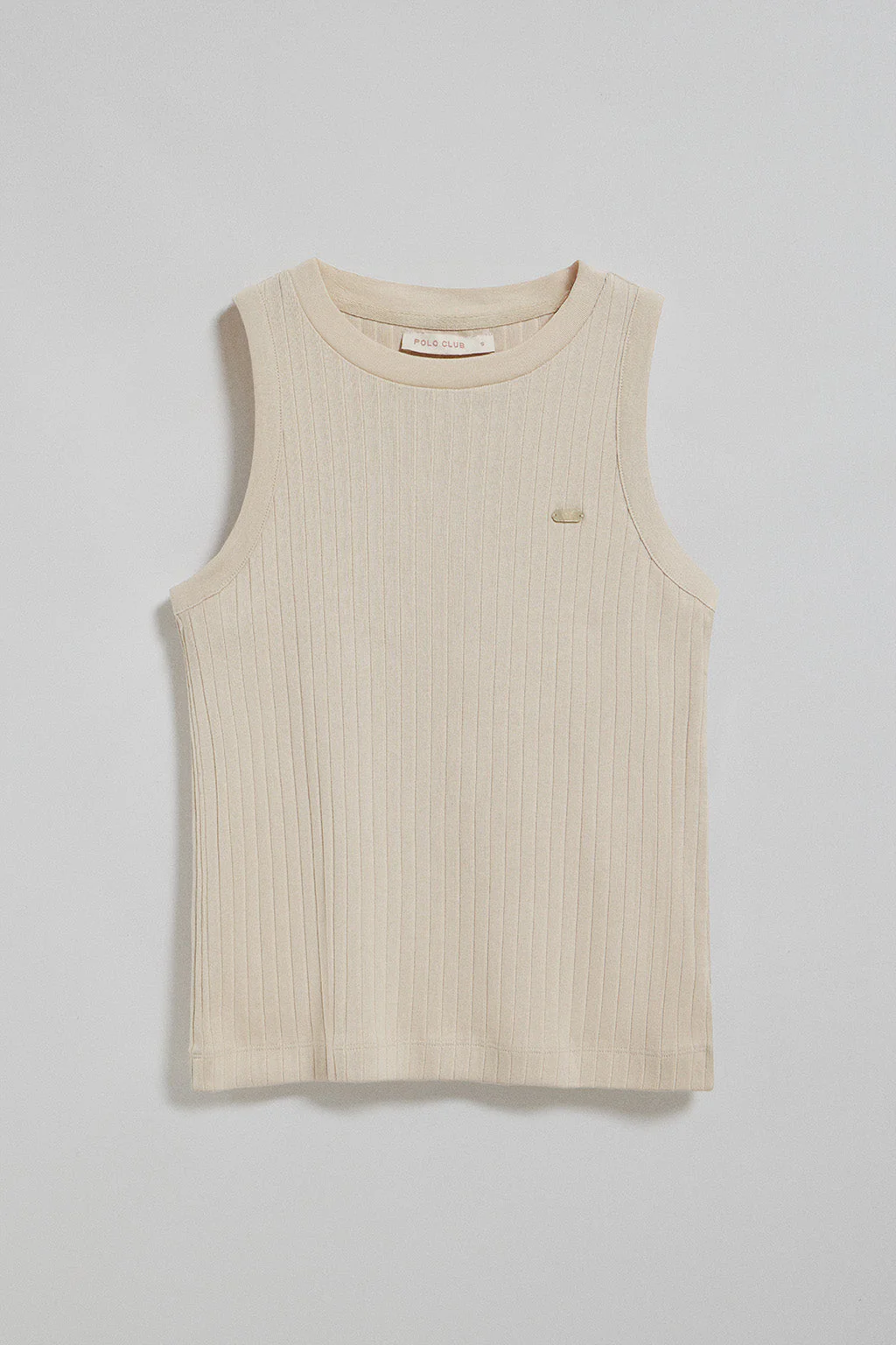 Beige ribbed tanker top Tamika with Polo Club pearly button - Image 12