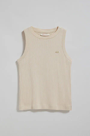 Beige ribbed tanker top Tamika with Polo Club pearly button - Image 13