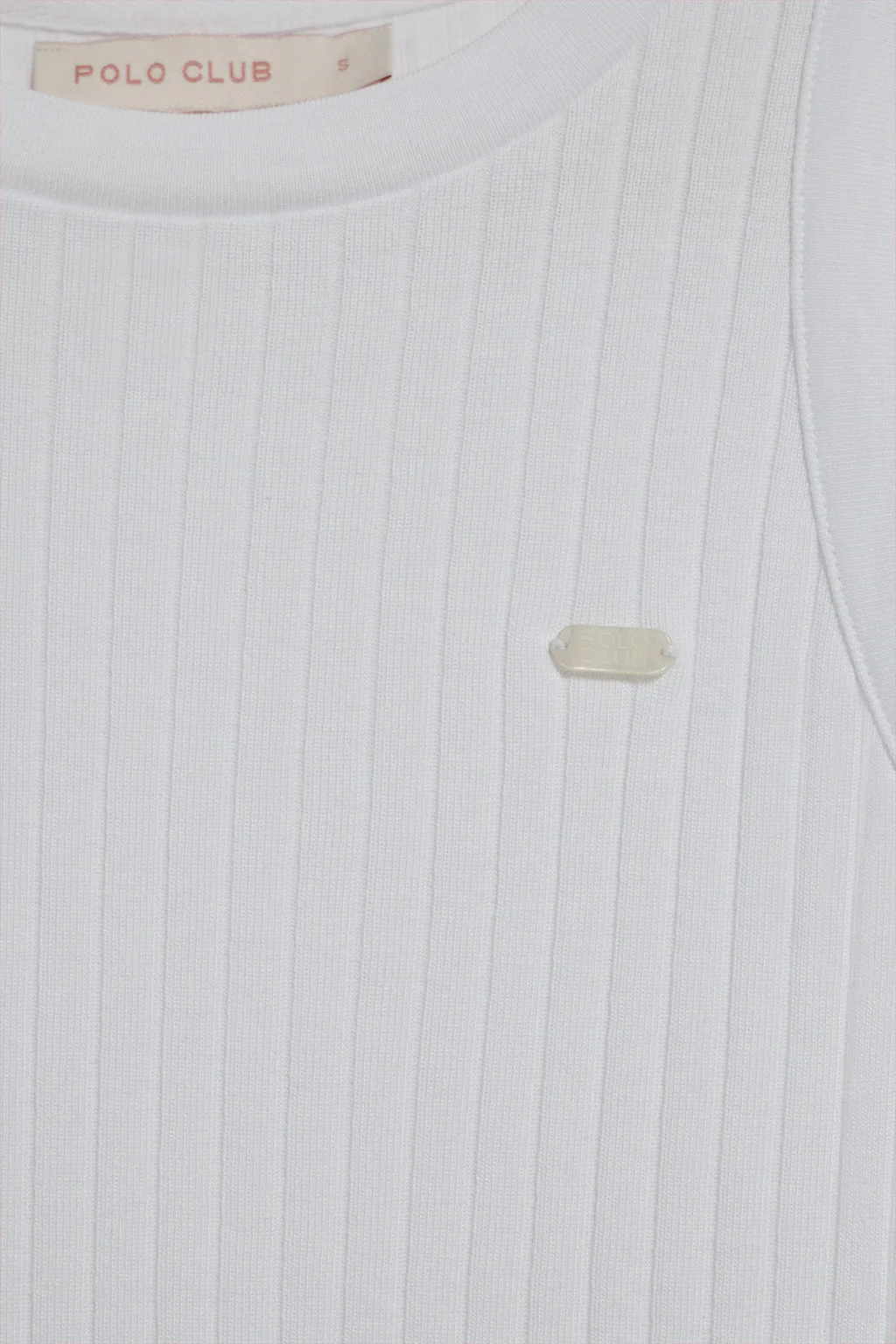 White ribbed tanker top Tamika with Polo Club pearly button - Image 7