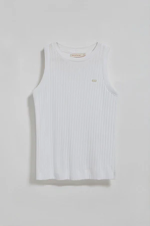 White ribbed tanker top Tamika with Polo Club pearly button - Image 9