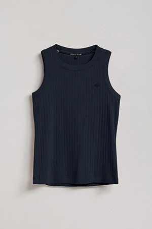 Navy-blue ribbed sleeveless Tamika top with branded pearly button - Image 10