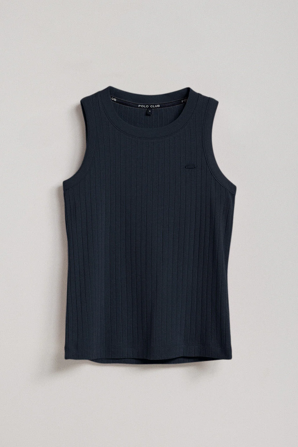 Navy-blue ribbed sleeveless Tamika top with branded pearly button - Image 6