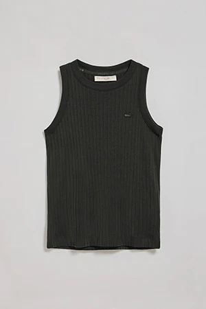 Black ribbed tanker top Tamika with Polo Club pearly button - Image 8